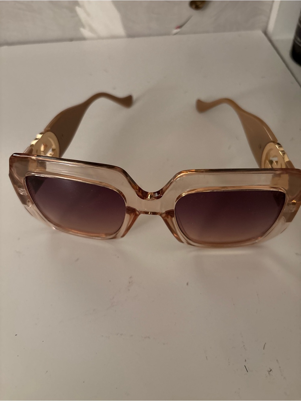 Gucci style gg1022 Beige Transparent Frame Sunglasses with Gradient Brown Lenses